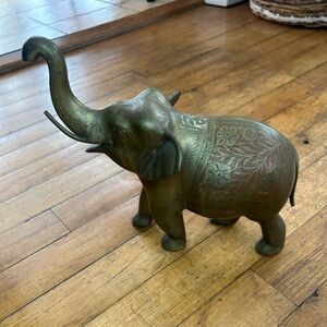 Vintage Etched Solid Brass Elephant Statue  L 9”H 8” W 4”